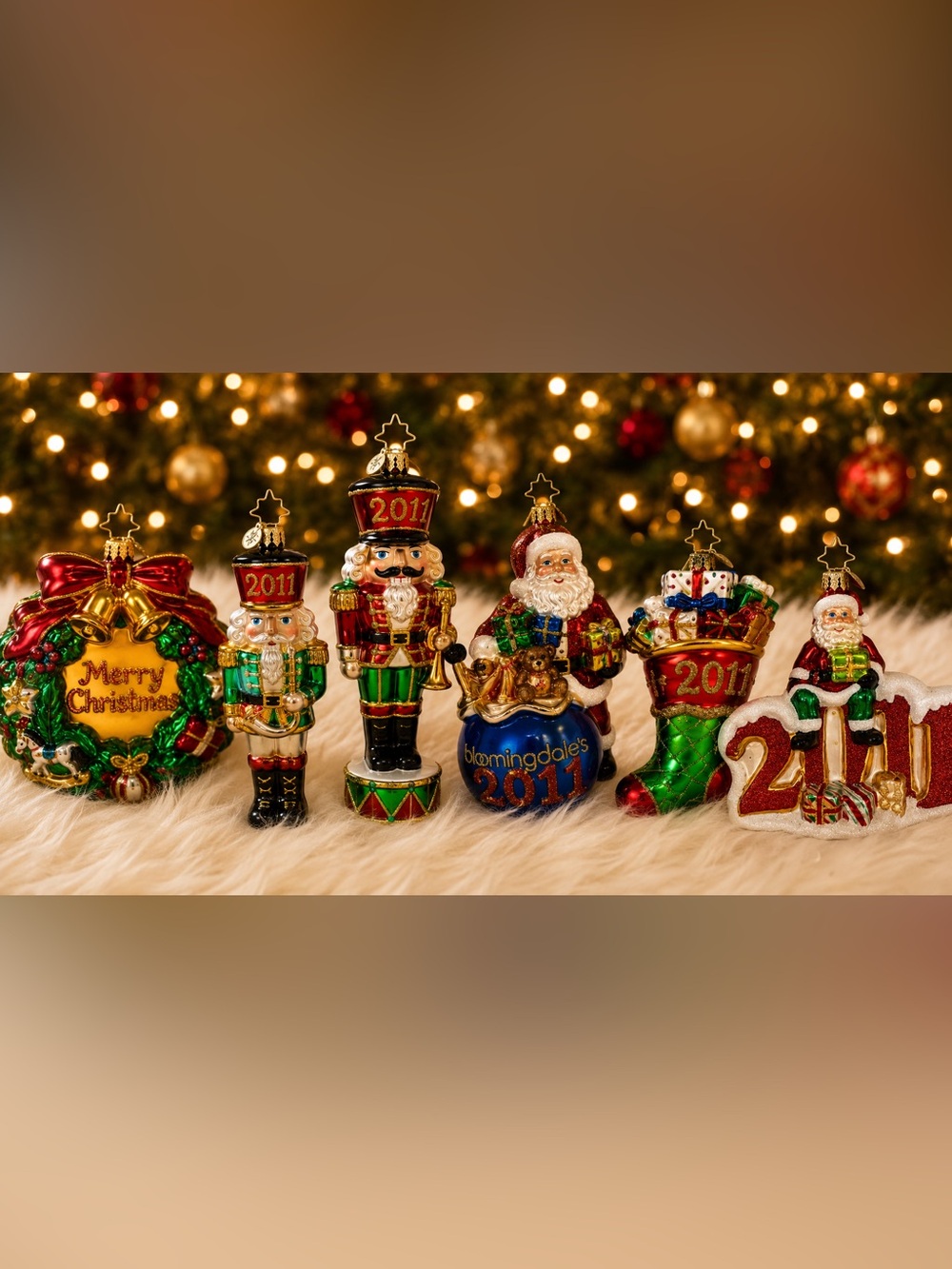Holiday Nutcracker & Santa Glass Ornament Set - Green, Red, Gold